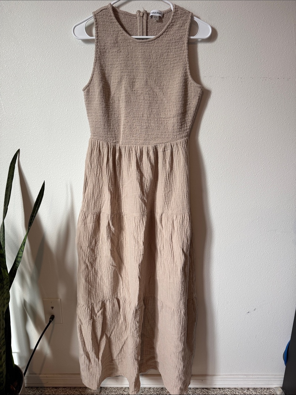 Calvin Klein Sleeveless Tiered Maxi Dress in Soft Beige by Unbranded